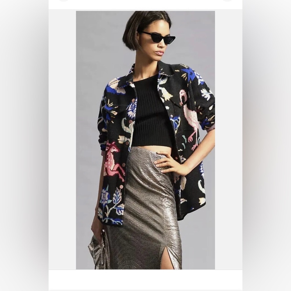 Anthropologie Icon sweater coat Jacket deer 🦩 flamingo.